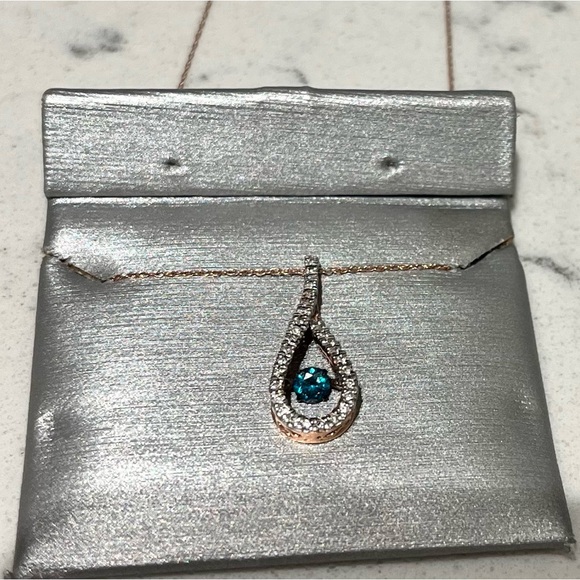 14kt rose gold blue and white diamond necklace - Picture 2 of 2